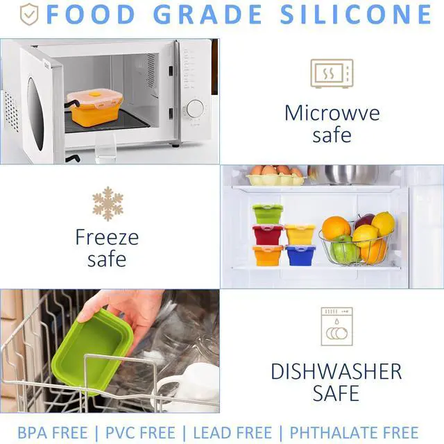 Alt view image 5 of 7 - 5 Pack Collapsible Silicone Food Storage Containers with Leak-Resistant Lids, 12 oz Small Foldable Snack Box Bento Box, For Kitchen, Office, Camping, Travel, BPA Free