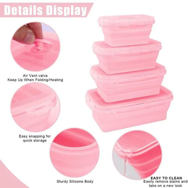 Alt view image 3 of 7 - Collapsible Silicone Food Storage Containers with Lids,Set of 3 Silicone Lunch Box Containers,Foldable Meal Prep Container for Kitchen,Microwave & Dishwasher & Freezer Safe,BPA Free
