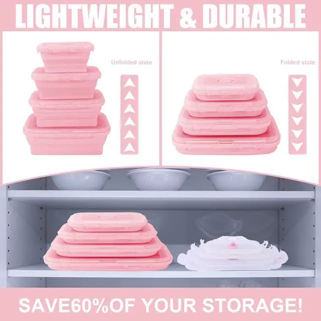 Alt view image 5 of 7 - Collapsible Silicone Food Storage Containers with Lids,Set of 3 Silicone Lunch Box Containers,Foldable Meal Prep Container for Kitchen,Microwave & Dishwasher & Freezer Safe,BPA Free