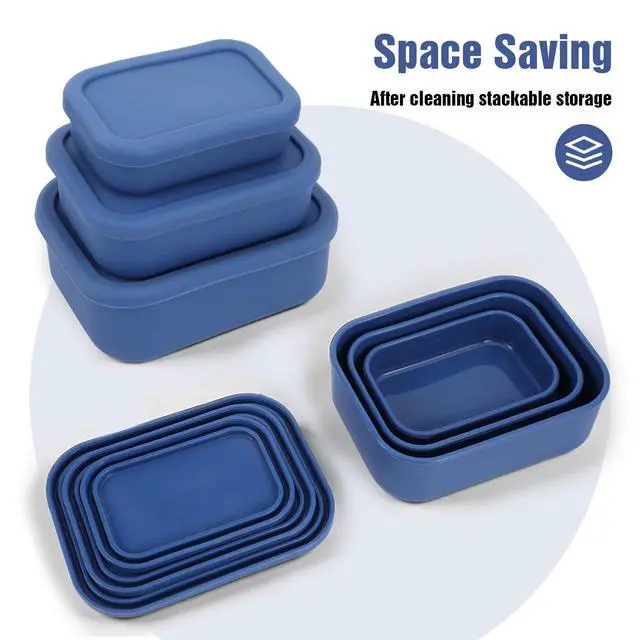 Alt view image 3 of 7 - 3-Pack Silicone Lunch Box Food Containers Storage Box Rectangular Bento with Lids Airtight Leak-Proof Microwave Dishwasher & Freezer Safe 10.2oz 23.6oz 44oz Dark Blue