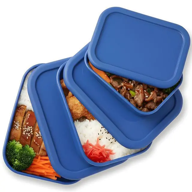 Alt view image 7 of 7 - 3-Pack Silicone Lunch Box Food Containers Storage Box Rectangular Bento with Lids Airtight Leak-Proof Microwave Dishwasher & Freezer Safe 10.2oz 23.6oz 44oz Dark Blue