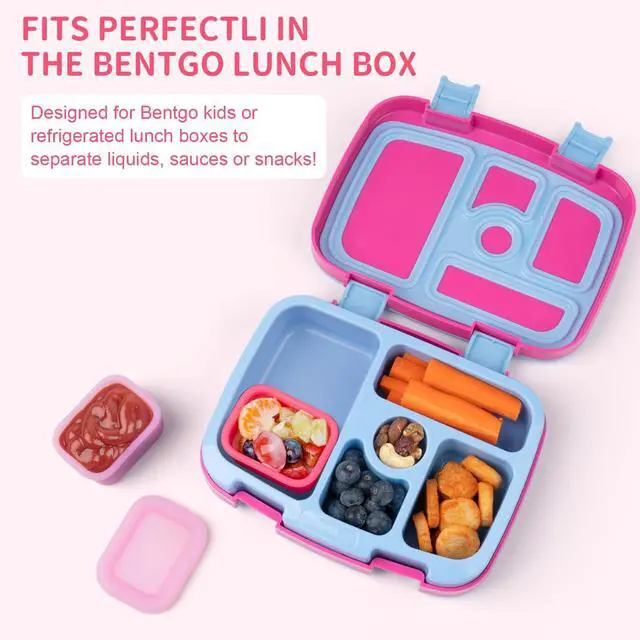 Alt view image 2 of 7 - 2-Pack Leak-Proof Salad Dressing Container To Go, Food Grade Silicone Sauce Containers for Bentgo Lunch Box, Reusable Condiment Cups with Lids for Small Snacks - 2.6 oz (Fuchsia & Pink)