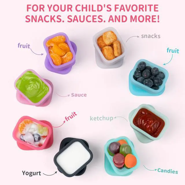 Alt view image 3 of 7 - 2-Pack Leak-Proof Salad Dressing Container To Go, Food Grade Silicone Sauce Containers for Bentgo Lunch Box, Reusable Condiment Cups with Lids for Small Snacks - 2.6 oz (Fuchsia & Pink)