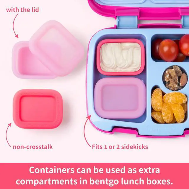 Alt view image 4 of 7 - 2-Pack Leak-Proof Salad Dressing Container To Go, Food Grade Silicone Sauce Containers for Bentgo Lunch Box, Reusable Condiment Cups with Lids for Small Snacks - 2.6 oz (Fuchsia & Pink)