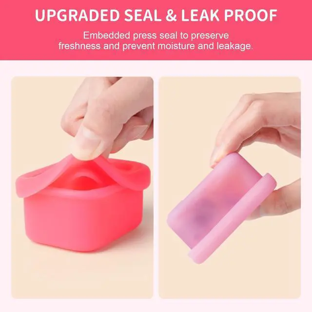 Alt view image 5 of 7 - 2-Pack Leak-Proof Salad Dressing Container To Go, Food Grade Silicone Sauce Containers for Bentgo Lunch Box, Reusable Condiment Cups with Lids for Small Snacks - 2.6 oz (Fuchsia & Pink)