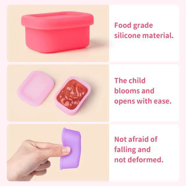 Alt view image 6 of 7 - 2-Pack Leak-Proof Salad Dressing Container To Go, Food Grade Silicone Sauce Containers for Bentgo Lunch Box, Reusable Condiment Cups with Lids for Small Snacks - 2.6 oz (Fuchsia & Pink)