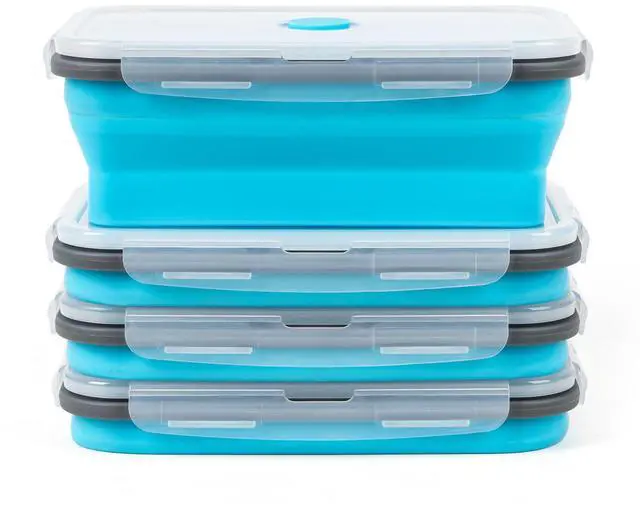 Main image of Collapsible Silicone Food Storage Containers Set with Lid & Air Vent,Foldable Lunch Containers(4PCS,Blue,40oz)
