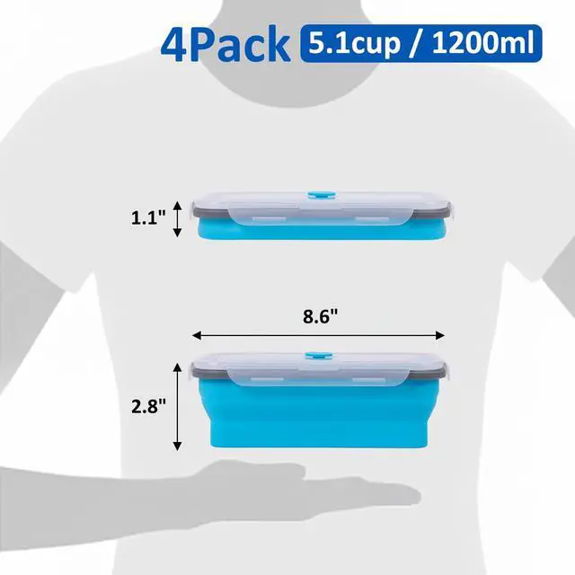 Alt view image 2 of 7 - Collapsible Silicone Food Storage Containers Set with Lid & Air Vent,Foldable Lunch Containers(4PCS,Blue,40oz)