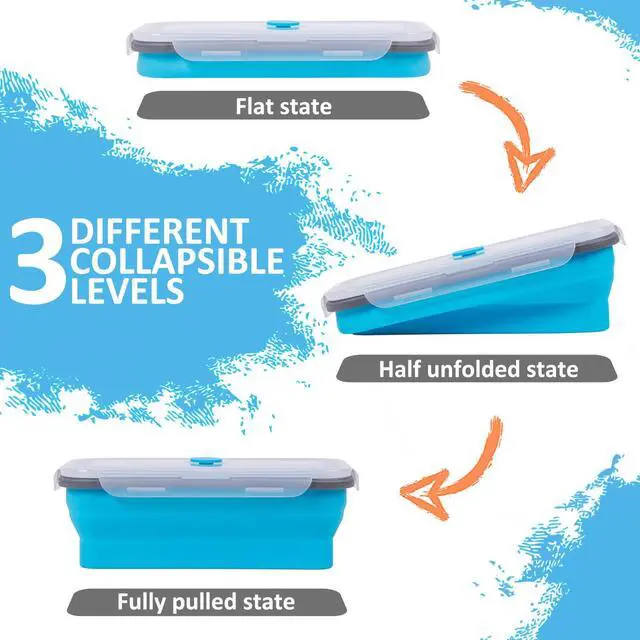 Alt view image 3 of 7 - Collapsible Silicone Food Storage Containers Set with Lid & Air Vent,Foldable Lunch Containers(4PCS,Blue,40oz)