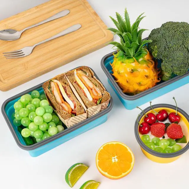 Alt view image 4 of 7 - Collapsible Silicone Food Storage Containers Set with Lid & Air Vent,Foldable Lunch Containers(4PCS,Blue,40oz)