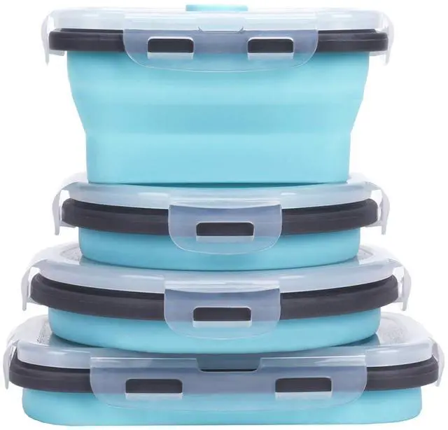 Main image of Collapsible Silicone Food Storage Containers with Airtight Lids, Set of 4 Stacking Container, Microwave and Freezer and Dishwasher Safe, with Vent Valve, BPA Free (350ml and 500ml)