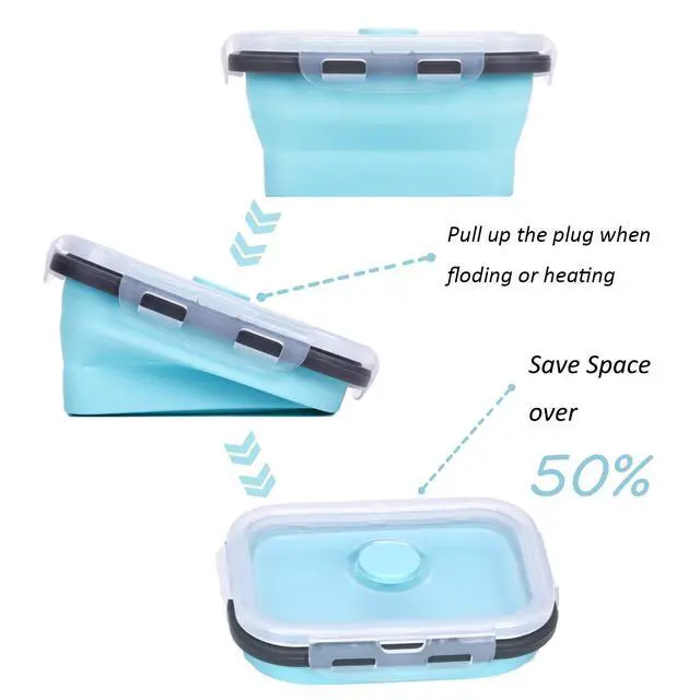 Alt view image 3 of 7 - Collapsible Silicone Food Storage Containers with Airtight Lids, Set of 4 Stacking Container, Microwave and Freezer and Dishwasher Safe, with Vent Valve, BPA Free (350ml and 500ml)