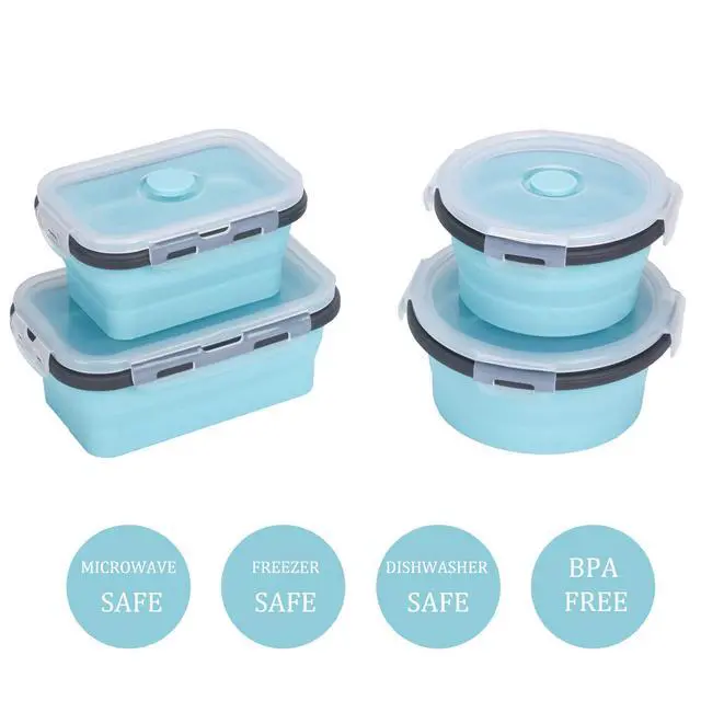 Alt view image 2 of 7 - Collapsible Silicone Food Storage Containers with Airtight Lids, Set of 4 Stacking Container, Microwave and Freezer and Dishwasher Safe, with Vent Valve, BPA Free (350ml and 500ml)