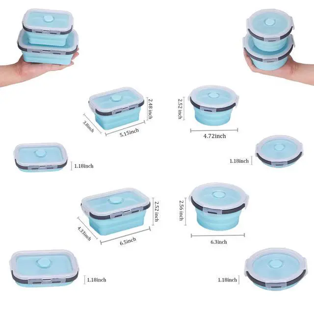Alt view image 5 of 7 - Collapsible Silicone Food Storage Containers with Airtight Lids, Set of 4 Stacking Container, Microwave and Freezer and Dishwasher Safe, with Vent Valve, BPA Free (350ml and 500ml)