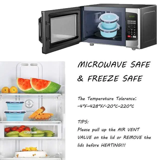 Alt view image 6 of 7 - Collapsible Silicone Food Storage Containers with Airtight Lids, Set of 4 Stacking Container, Microwave and Freezer and Dishwasher Safe, with Vent Valve, BPA Free (350ml and 500ml)