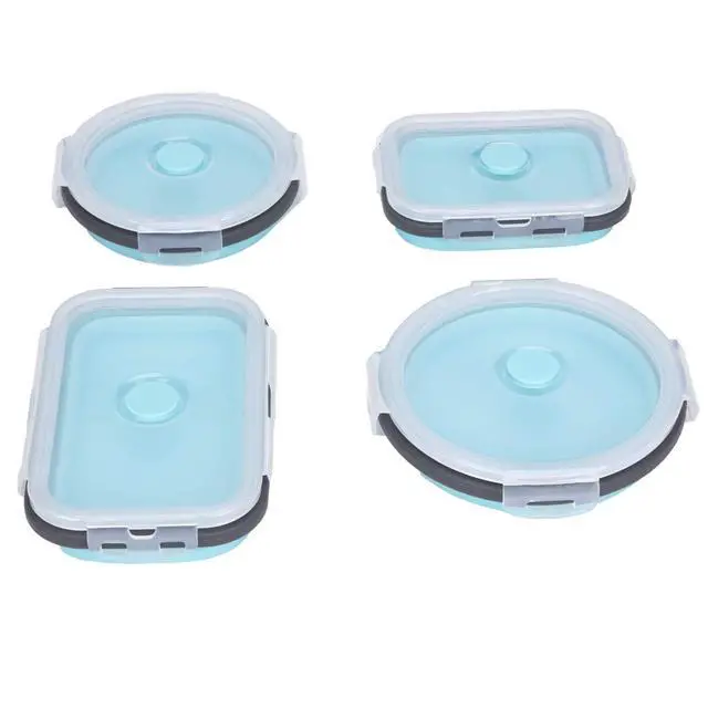 Alt view image 7 of 7 - Collapsible Silicone Food Storage Containers with Airtight Lids, Set of 4 Stacking Container, Microwave and Freezer and Dishwasher Safe, with Vent Valve, BPA Free (350ml and 500ml)