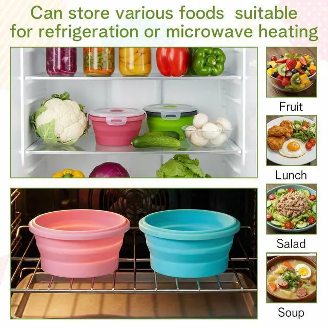 Alt view image 5 of 7 - 6 Pcs Bowls with Lids Silicone Camping Food Storage Container Expandable Folding Salad Lunch Box Travel Container for Hiking Camping