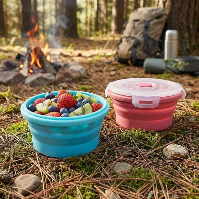 Alt view image 4 of 7 - 6 Pcs Bowls with Lids Silicone Camping Food Storage Container Expandable Folding Salad Lunch Box Travel Container for Hiking Camping