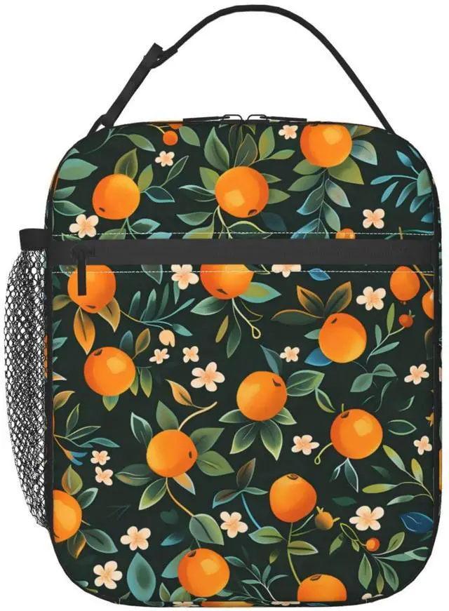 Main image of Reusable Orange Blossom Lunch Box for Kids Girls Boys Women Adult, Insulated Fruit Lunch Bag,Polyester Cooler Handbags Case for School Picnic Work Travel Outdoor Beach or Hiking (Black)
