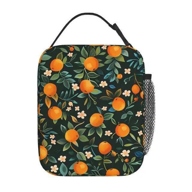 Alt view image 3 of 7 - Reusable Orange Blossom Lunch Box for Kids Girls Boys Women Adult, Insulated Fruit Lunch Bag,Polyester Cooler Handbags Case for School Picnic Work Travel Outdoor Beach or Hiking (Black)