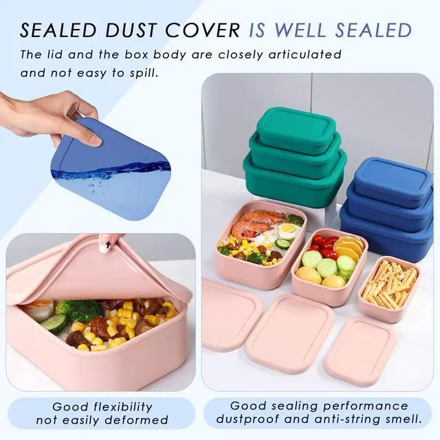 Alt view image 4 of 7 - Silicone Food Storage Containers with Lids, Set of 3 Hard-Shell Bento Lunch Boxes, Airtight & Leakproof, Reusable Meal Prep Containers for Kitchen, Work, School, Travel (10oz, 23.6oz, 44oz)