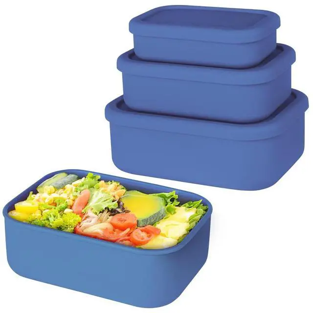 Main image of Silicone Food Storage Containers with Lids, Set of 3 Hard-Shell Bento Lunch Boxes, Airtight & Leakproof, Reusable Meal Prep Containers for Kitchen, Work, School, Travel (10oz, 23.6oz, 44oz)