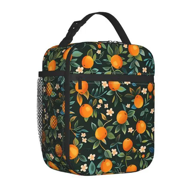 Alt view image 2 of 7 - Reusable Orange Blossom Lunch Box for Kids Girls Boys Women Adult, Insulated Fruit Lunch Bag,Polyester Cooler Handbags Case for School Picnic Work Travel Outdoor Beach or Hiking (Black)