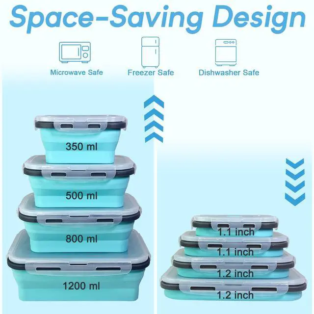 Alt view image 2 of 7 - 4 Pack Space-Saving Collapsible Food Storage Containers with Lids