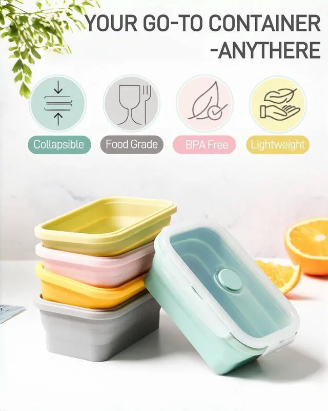 Alt view image 2 of 7 - Collapsible Silicone Food Storage Containers with Lids, 6 Pack Reusable Collapsible Bowls, Silicone Lunch Box Set Food Containers for Meal Prep, Travel, Camping & Leftovers