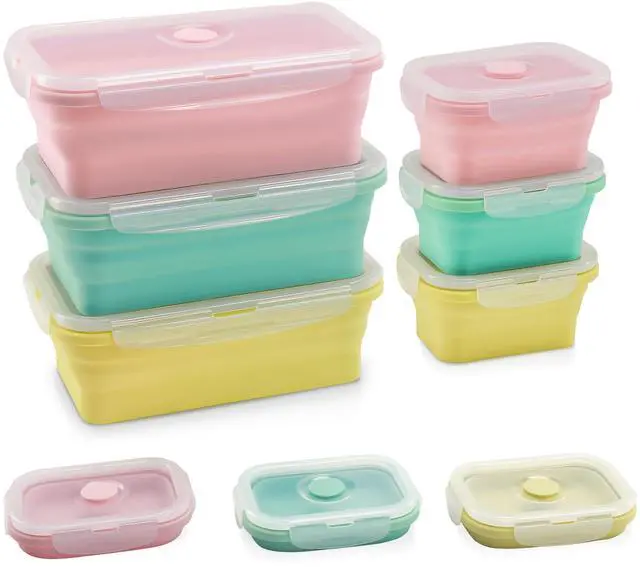 Main image of Collapsible Silicone Food Storage Containers with Lids, 6 Pack Reusable Collapsible Bowls, Silicone Lunch Box Set Food Containers for Meal Prep, Travel, Camping & Leftovers