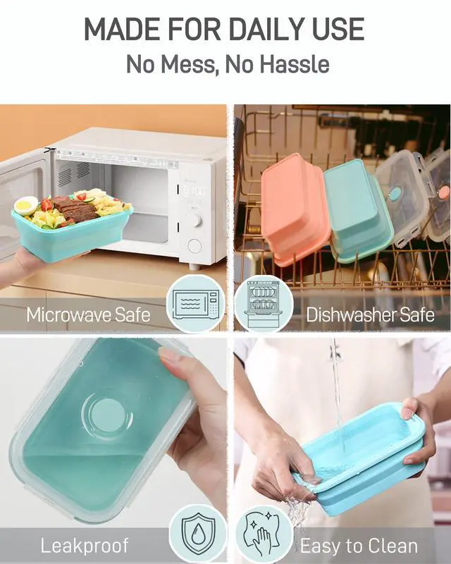 Alt view image 4 of 7 - Collapsible Silicone Food Storage Containers with Lids, 6 Pack Reusable Collapsible Bowls, Silicone Lunch Box Set Food Containers for Meal Prep, Travel, Camping & Leftovers