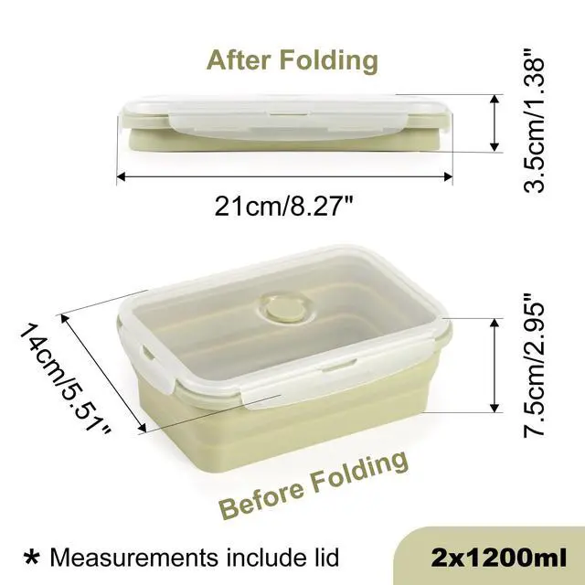 Alt view image 5 of 7 - Collapsible Silicone Food Containers 1200ml 2 Pack Leakproof