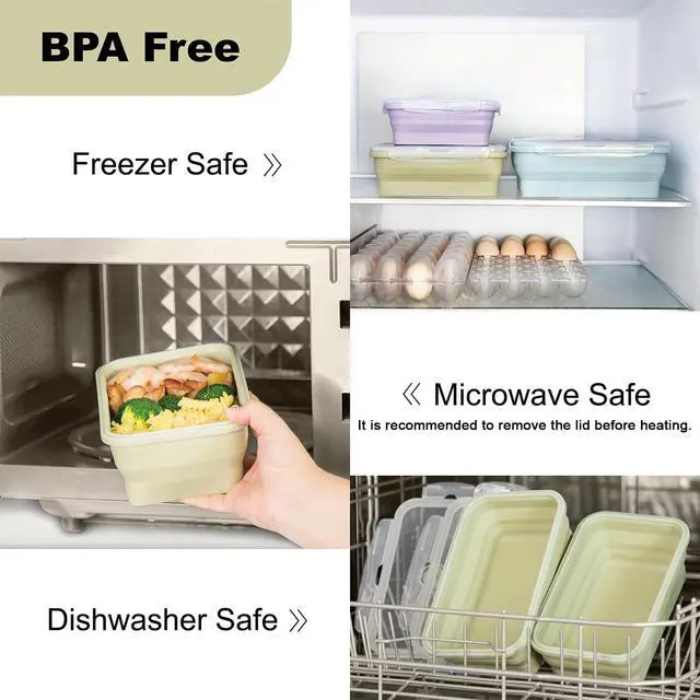 Alt view image 6 of 7 - Collapsible Silicone Food Containers 1200ml 2 Pack Leakproof