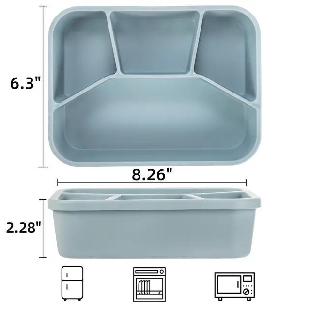 Alt view image 2 of 7 - Silicone Bento Box, 4 Compartment LeakProof Lunch Container, 42 OZ Unbreakable Meal Prep Food Storage Container, Food-Grade Divided Lunch Box for Adult Kid, BPA Free, Oven Dishwasher Safe