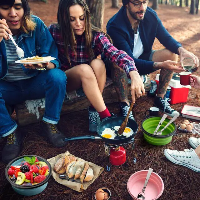Alt view image 4 of 7 - 4 Sets Large Camping Bowl with Lid 11.8 oz to 41 oz Collapsible and Foldable Fork Silicone Lunch Box Salad Bowl Expandable Food Storage Container Travel for Hiking Camping