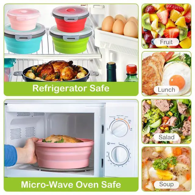 Alt view image 5 of 7 - 4 Sets Large Camping Bowl with Lid 11.8 oz to 41 oz Collapsible and Foldable Fork Silicone Lunch Box Salad Bowl Expandable Food Storage Container Travel for Hiking Camping