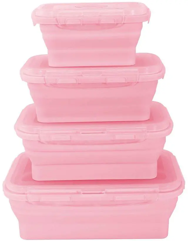 Main image of 4 Pack Collapsible Silicone Food Storage Containers with Lids, Silicone Lunch Box for Kitchen, Foldable Collapsible Meal Prep Container, Microwave, Freezer & Dishwasher Safe, BPA Free