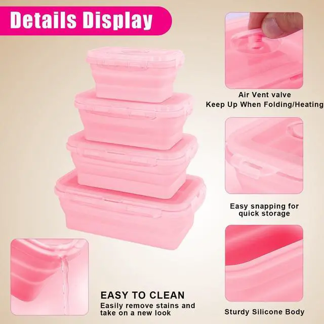 Alt view image 3 of 7 - 4 Pack Collapsible Silicone Food Storage Containers with Lids, Silicone Lunch Box for Kitchen, Foldable Collapsible Meal Prep Container, Microwave, Freezer & Dishwasher Safe, BPA Free