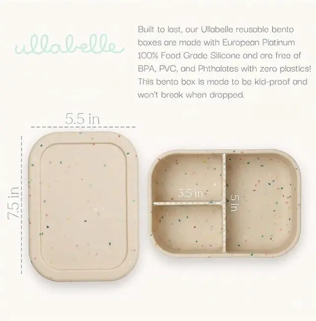 Alt view image 2 of 7 - Kids Bento Box 3 Compartments, Leakproof Lunch Box, BPA-Free Snack Container, Divided Lunch Box for Toddlers & Kids, Dishwasher Safe, Easy to Clean (Beige)