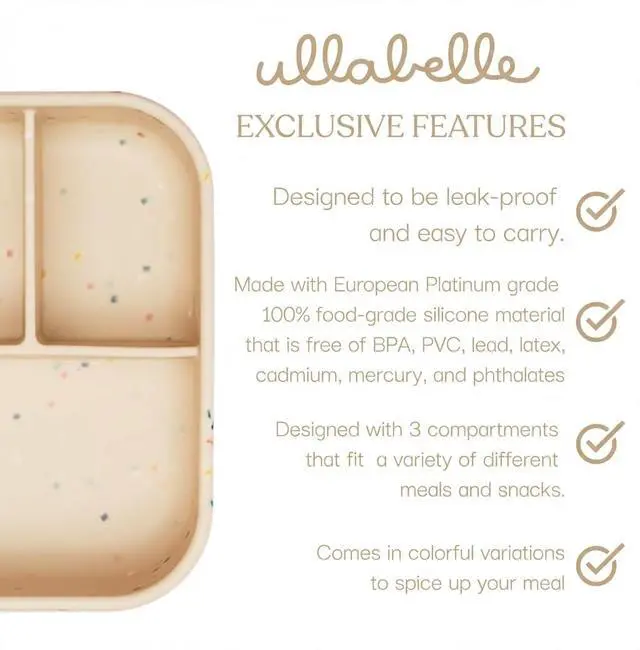 Alt view image 4 of 7 - Kids Bento Box 3 Compartments, Leakproof Lunch Box, BPA-Free Snack Container, Divided Lunch Box for Toddlers & Kids, Dishwasher Safe, Easy to Clean (Beige)