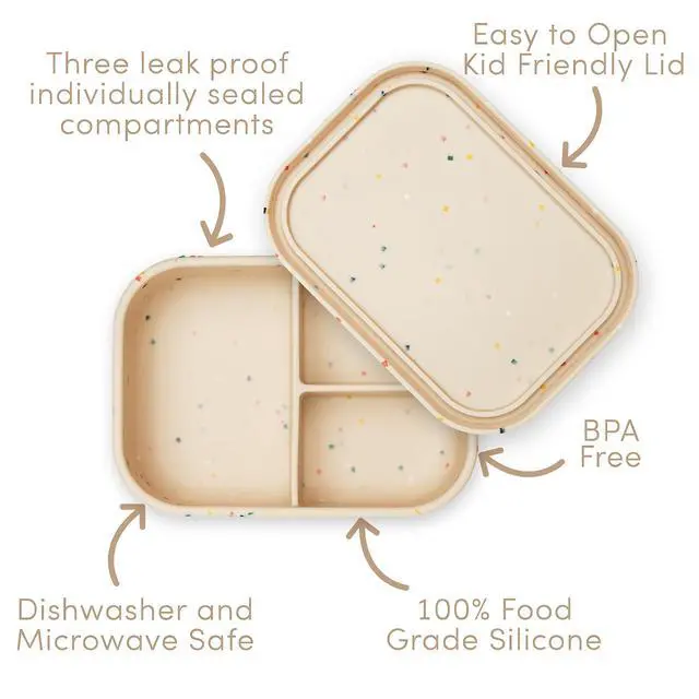 Alt view image 3 of 7 - Kids Bento Box 3 Compartments, Leakproof Lunch Box, BPA-Free Snack Container, Divided Lunch Box for Toddlers & Kids, Dishwasher Safe, Easy to Clean (Beige)