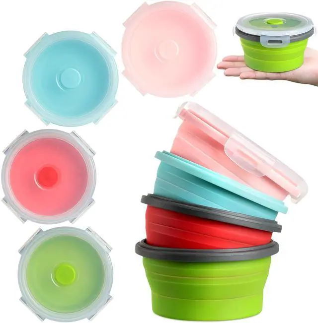Main image of 4 Pcs Collapsible Bowls with Lids Silicone Camping Food Storage Container Expandable Folding Salad Lunch Box Travel Container for Hiking Camping(Red, Pink, Blue, Green,12 oz)