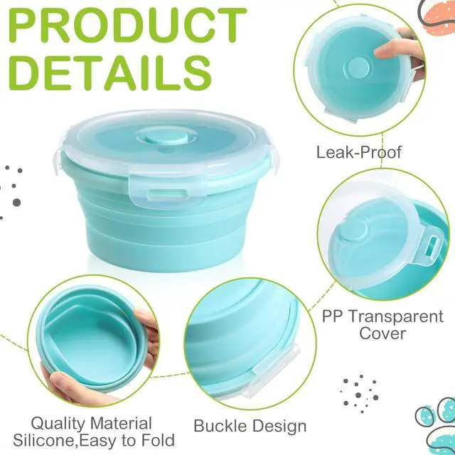 Alt view image 3 of 6 - 4 Pcs Collapsible Bowls with Lids Silicone Camping Food Storage Container Expandable Folding Salad Lunch Box Travel Container for Hiking Camping(Red, Pink, Blue, Green,12 oz)