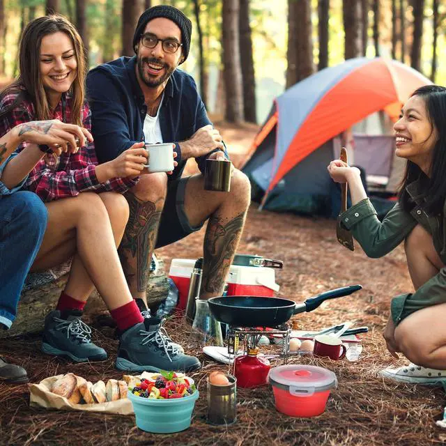 Alt view image 4 of 6 - 4 Pcs Collapsible Bowls with Lids Silicone Camping Food Storage Container Expandable Folding Salad Lunch Box Travel Container for Hiking Camping(Red, Pink, Blue, Green,12 oz)
