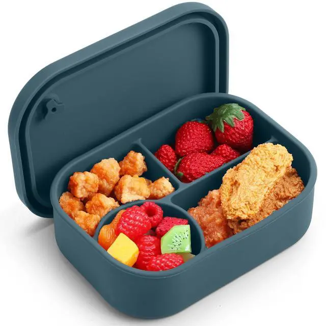 Main image of 4-Compartment Silicone Bento Box, 25 oz Leakproof Lunch Container for Adults, Oven, Dishwasher, Freezer Safe, BPA-Free Meal Prep Storage Box for Office, Travel, Picnic(Dark Blue)
