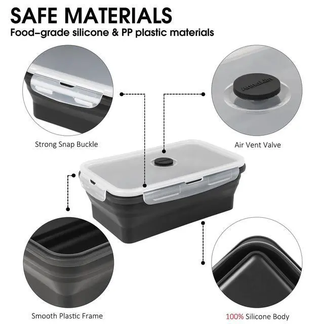 Alt view image 5 of 7 - Collapsible Food Storage Containers with Lids, 4 Pack, 40 oz Silicone 1-Compartment Meal Prep Containers Reusable, Lunch Bento Boxes for Adults, Microwave Freezer Dishwasher Safe, BPA-Free, Black