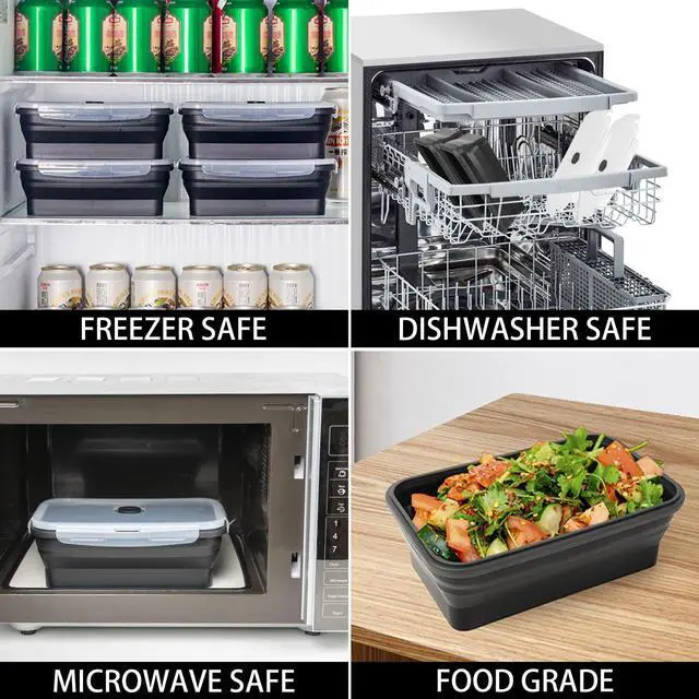 Alt view image 6 of 7 - Collapsible Food Storage Containers with Lids, 4 Pack, 40 oz Silicone 1-Compartment Meal Prep Containers Reusable, Lunch Bento Boxes for Adults, Microwave Freezer Dishwasher Safe, BPA-Free, Black