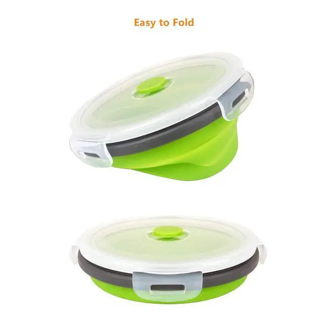 Alt view image 4 of 6 - Green Silicone Collapsible Food Storage Containers-Prep/Storage Bowls with Lids - Round Silicone Food Storage Containers - Microwave and Freezer Safe 3Pack