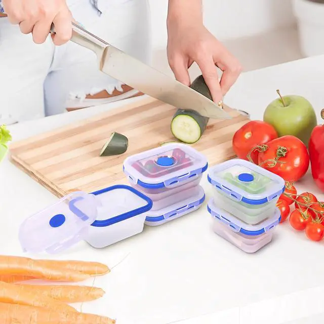 Alt view image 2 of 7 - 5 Pack Collapsible Translucent Silicone Food Storage Containers with Leak Resistant Lids, 12oz Small Snack Bento Box, For Kitchen, Office, Camping, Travel, BPA Free