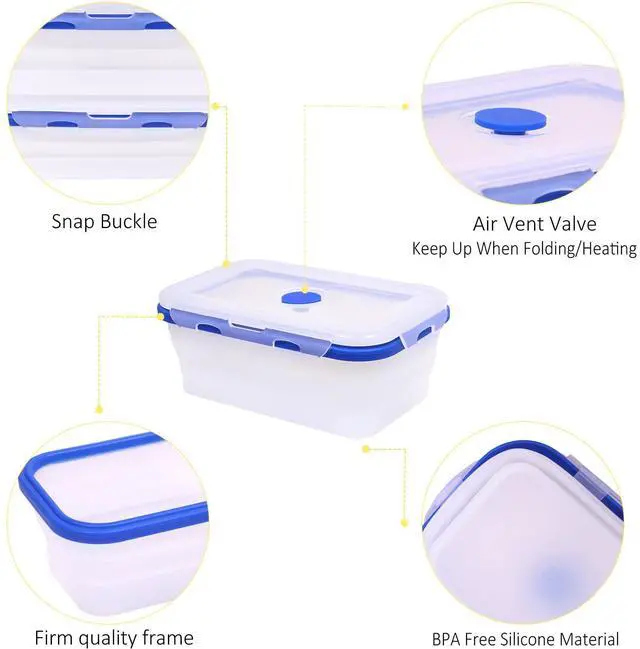Alt view image 4 of 7 - 5 Pack Collapsible Translucent Silicone Food Storage Containers with Leak Resistant Lids, 12oz Small Snack Bento Box, For Kitchen, Office, Camping, Travel, BPA Free